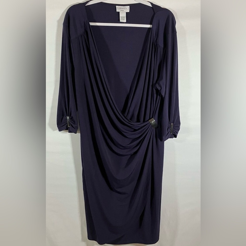 👗 CARMEN MARC VALVO Wrap Dress | Size L | Navy | Like New 👗